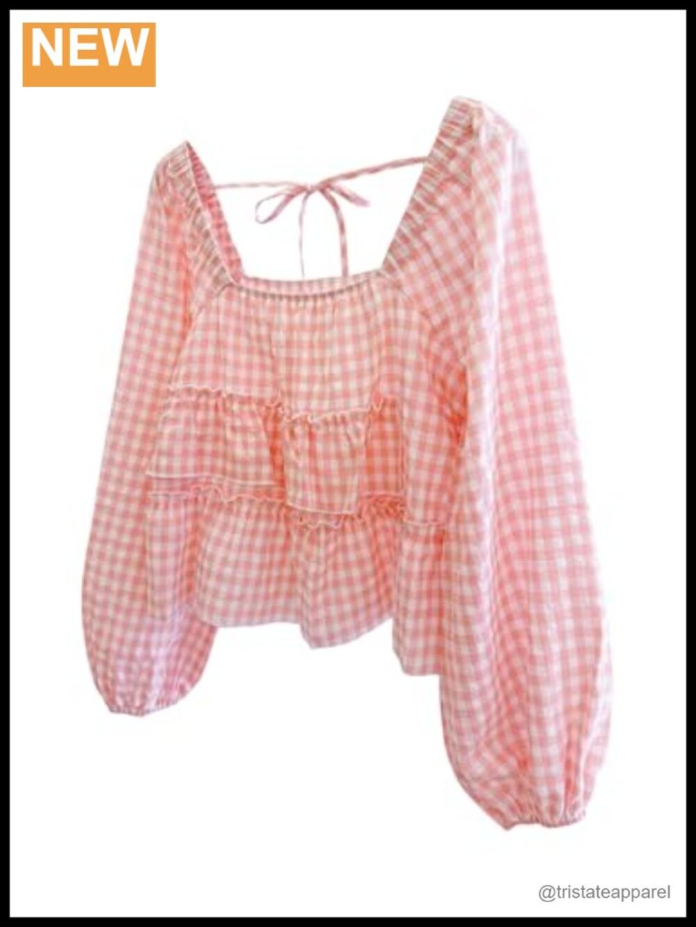 Babydoll Top Square Neck Peplum Ruffle Blouse Y2k Gingham Long Sleeve